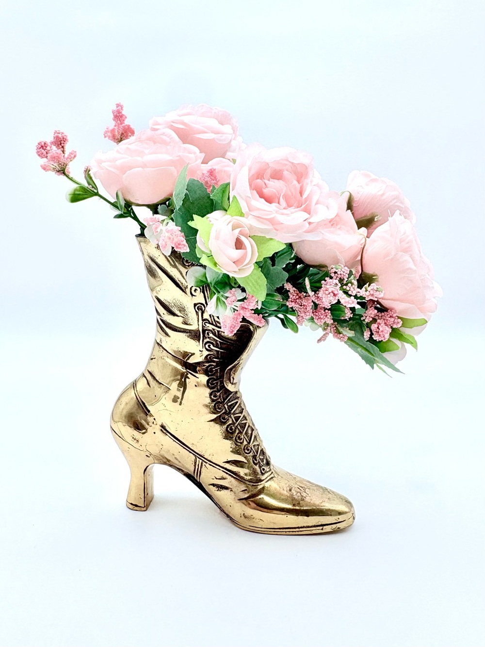 Vintage Brass Victorian Boot Figurine / Hollywood Regency Mid-Century Vase